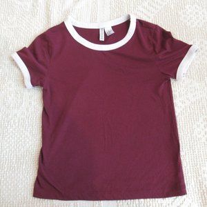 H&M Divided Burgundy Basic Crew Neck T-Shirt